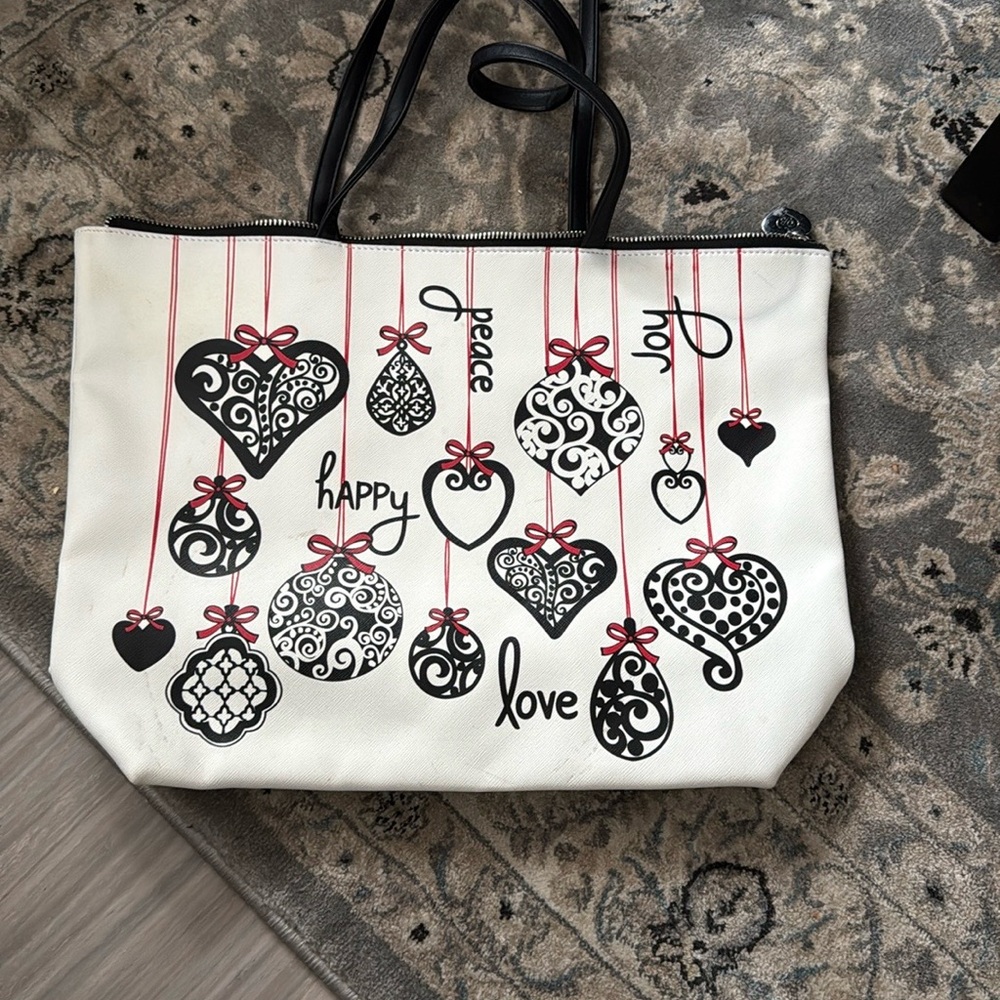 Brighton White and Black Heart Pattern Tote